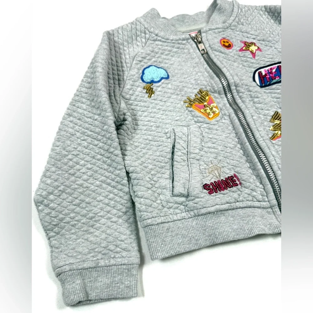 GYMBOREE Girls Sequin Patch Bomber Jacket S Hello Fries Smiley Face‎ Girly Fun